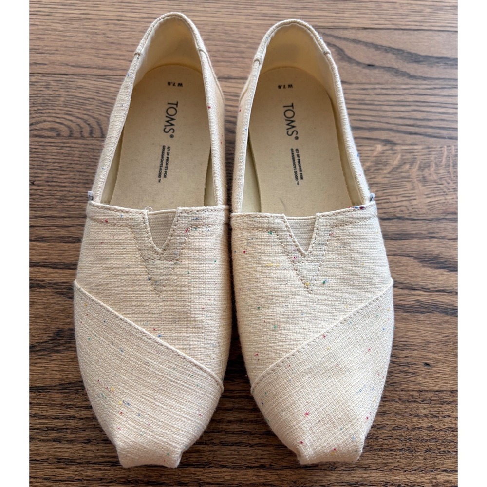 TOMS Alpargata Womens 7.5 Beige Confetti Fleck Canvas Slip‎ On Flat Shoes
